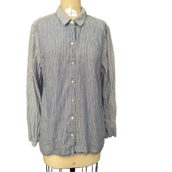 J. Jill Blue & White Linen Essential Shirt – Size L - Picture 1 of 8
